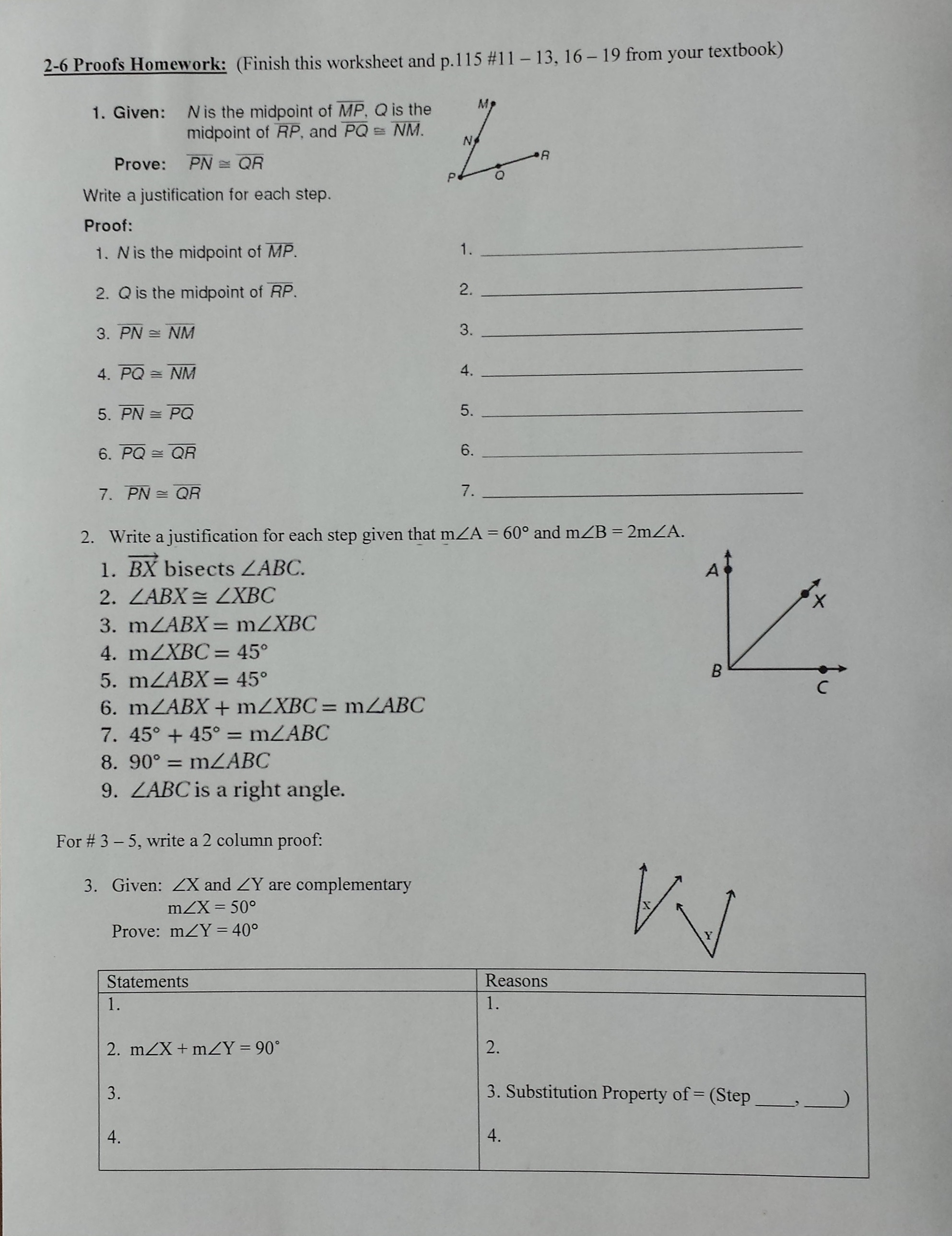 Geometry Worksheet Beginning Proofs