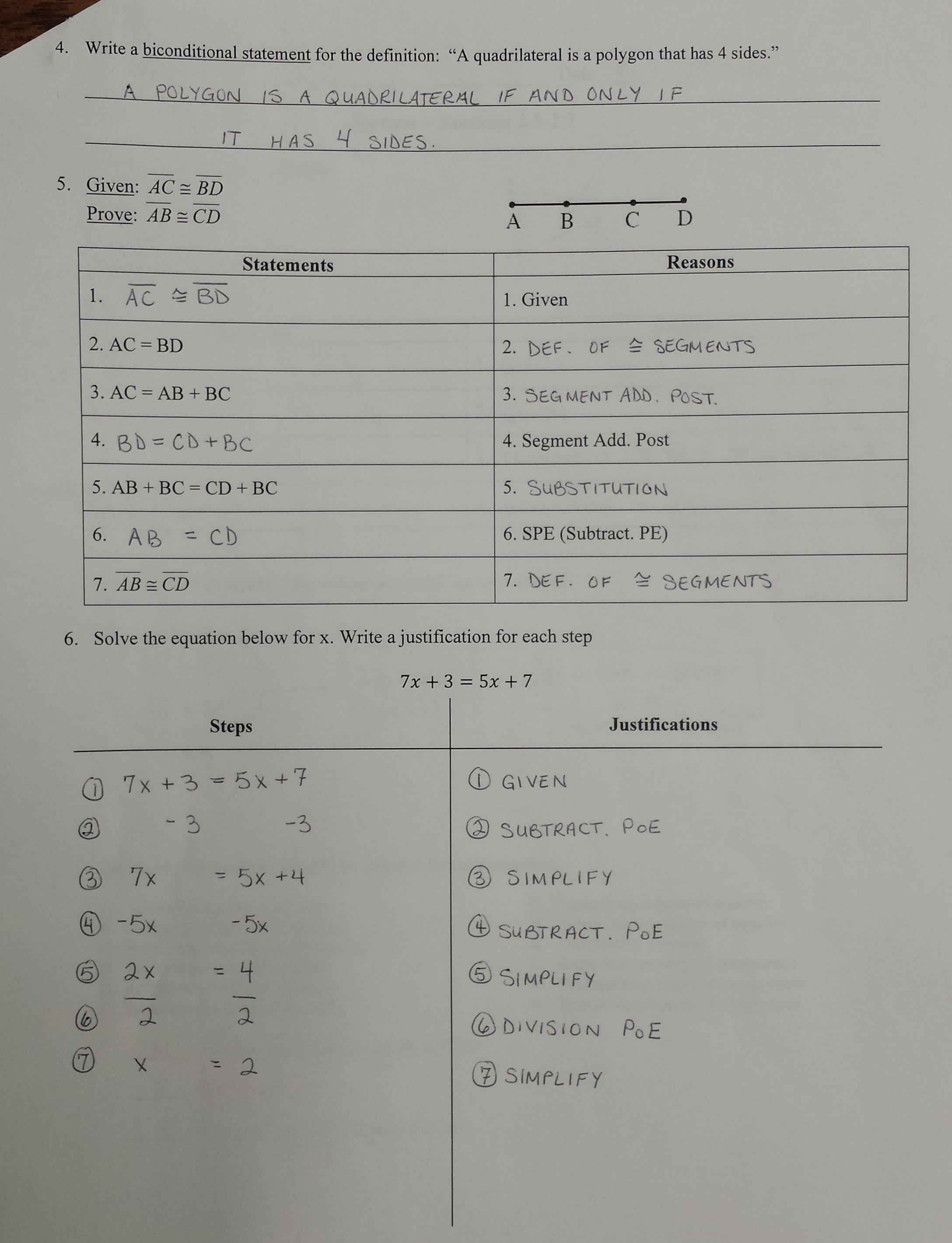 Mrs. Garnet - Mrs. Garnet at PVPHS Regarding Algebraic Proofs Worksheet With Answers